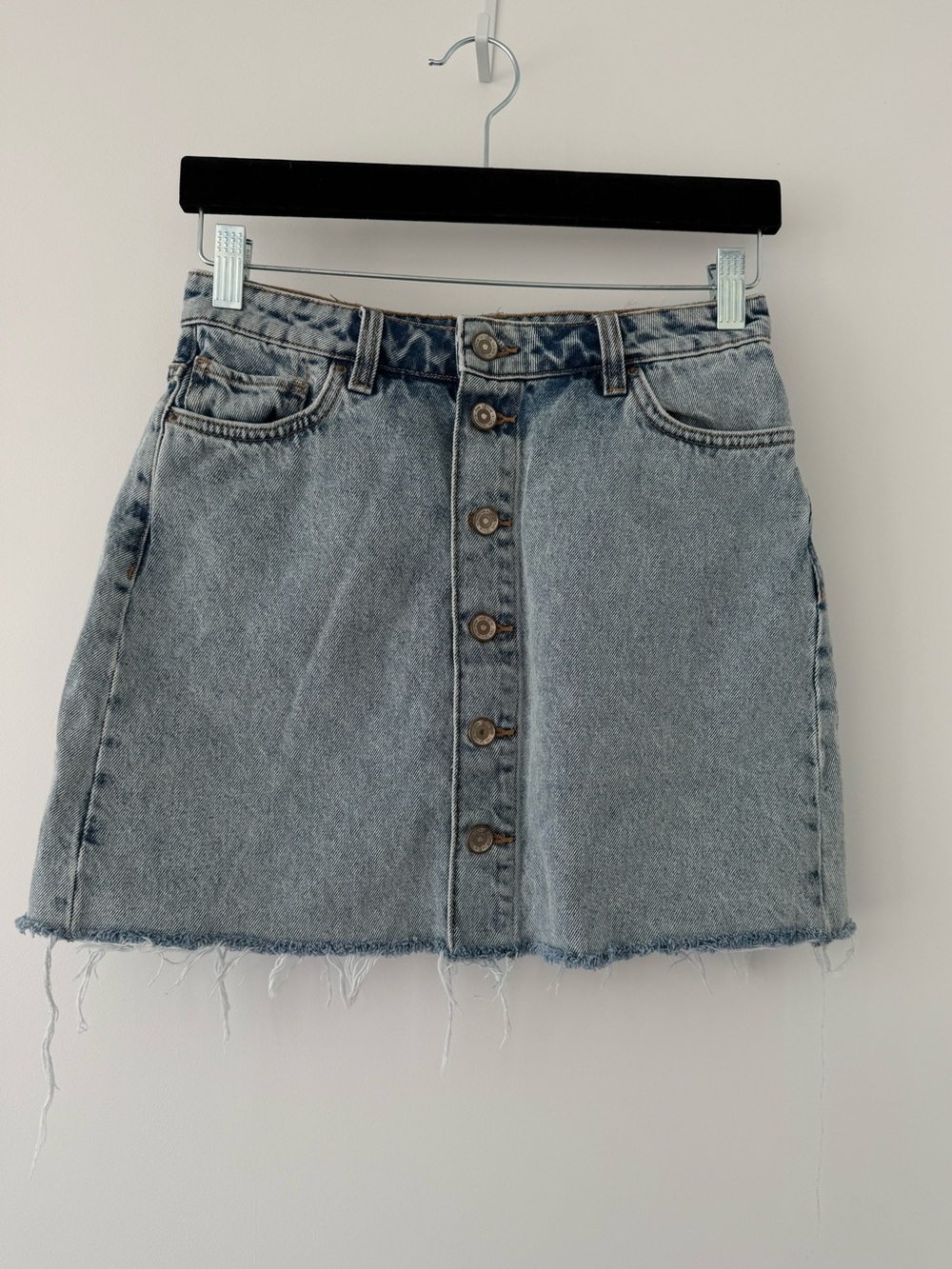 Zara Light Blue Button-Front Denim Mini Skirt